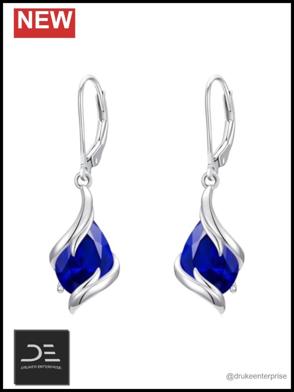 Sterling Silver Teardrop Dangle Earrings Blue Sapphire September Birthstone